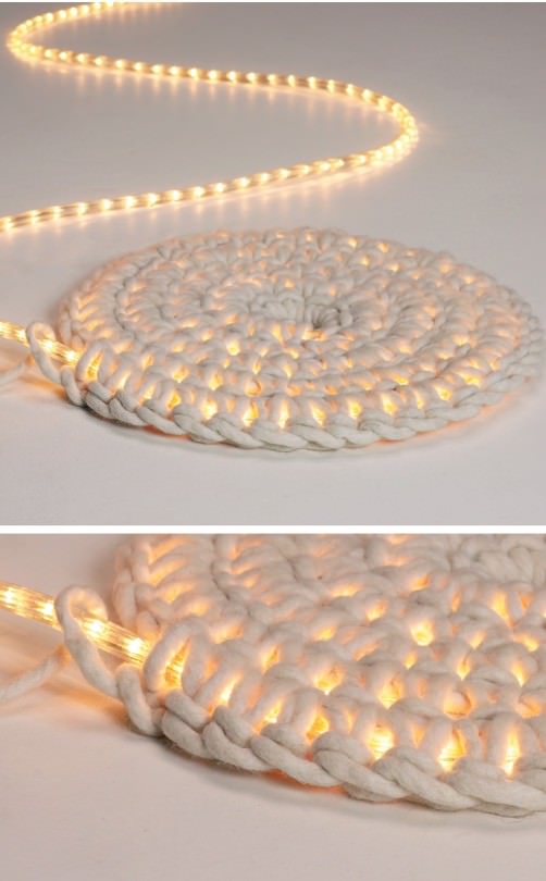 LED Lichterkette umhäkeln als Teppich schoenstricken.de